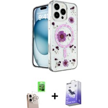 BUTİMAR'S iPhone 16 Pro Max Kozmos Doku - Siyah Bilvis 5in1 5d Magic Hayalet Cam Ekran Koruyucu + Natural Grey Raze Metal Kamera Lens