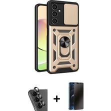 BUTİMAR'S Galaxy A25 5g Ahenk Klasik - Siyah 3D Antistatik Hayalet Cam Ekran Koruyucu + Siyah Valdez Metal Kamera Lens