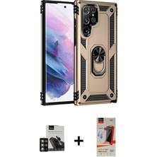 BUTİMAR'S Galaxy S23 Ultra Ahenk Klasik Koleksiyonu - Siyah Autokit 5in1 Fiber Hayalet Cam Ekran Koruyucu + Gold Pvd Metal Kamera Lens