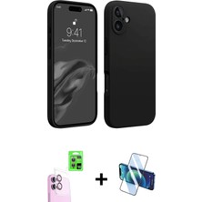 BUTİMAR'S iPhone 16 Plus Kozmos Yansıma Özel Seri - Siyah 3D Antistatik Seramik Nano Ekran Koruyucu + Pembe Raze Metal Kamera Lens