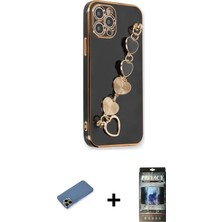 BUTİMAR'S iPhone 12 Pro Nova Işık Prime - Siyah 34D Hayalet Izgaralı Cam + Gold Shine Kamera Lens Koruma Cam