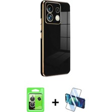 BUTİMAR'S Redmi Note 13 Pro 5g Yankı Serisi - Siyah 3D Antistatik Cam Ekran Koruyucu + Gümüş Raze Metal Kamera Lens