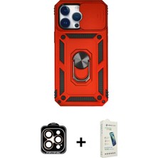 BUTİMAR'S iPhone 14 Pro Max Ahenk Klasik - Şeffaf Pasifik Cam Ekran Koruyucu + Turuncu Pvd Metal Kamera Lens