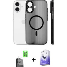 BUTİMAR'S iPhone 16 Pusula Minimal Koleksiyonu - Siyah Bilvis 5in1 5d Magic Hayalet Cam Ekran Koruyucu + Siyah Raze Metal Kamera Lens