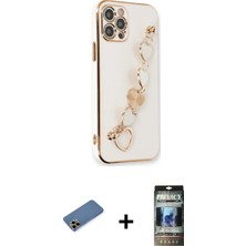 BUTİMAR'S iPhone 12 Pro Nova Işık Prime - Siyah 34D Hayalet Izgaralı Cam + Gold Shine Kamera Lens Koruma Cam