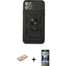 BUTİMAR'S iPhone 11 Pro Ahenk Klasik - Siyah 34D Hayalet Izgaralı Cam + Turuncu Renkli Kamera Lens Koruma Cam