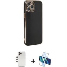 BUTİMAR'S iPhone 12 Pro Yankı Serisi - Siyah 3D Antistatik Seramik Nano Ekran Koruyucu + Gökkuşağı Shine Kamera Lens