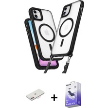 BUTİMAR'S iPhone 11 Atlas Doku Koleksiyonu - Siyah Bilvis 5in1 5d Magic Hayalet Cam Ekran Koruyucu + Pembe Renkli Kamera Lens Koruma Cam