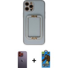 BUTİMAR'S iPhone 12 Pro Max Kozmos Minimal Prime - Siyah 18D Cam Ekran Koruyucu + Turuncu Neon Fosforlu Kamera Lens