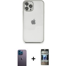 BUTİMAR'S iPhone 12 Pro Vadi Minimal - Siyah 34D Hayalet Izgaralı Cam + Mavi Neon Fosforlu Kamera Lens