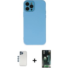 BUTİMAR'S iPhone 12 Pro Çekirdek Modern Serisi - Siyah 360 Mat Full Body Arka Koruyucu + Mavi Shine Kamera Lens