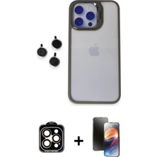 Cepte Toptan iPhone 15 Pro Max Yankı Asil Serisi - Siyah 3D Antistatik Mat Seramik Nano Ekran Koruyucu + Turuncu Pvd Metal Kamera Lens