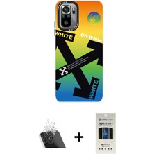 BUTİMAR'S Redmi Note 10 Siluet Çizgi Koleksiyonu - Siyah 5d Hayalet Cam Ekran Koruyucu + Şeffaf Kamera Lens Koruma Cam