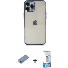 BUTİMAR'S iPhone 12 Pro Max Vadi Minimal - Siyah 5d Eko Cam Ekran Koruyucu + Pembe Shine Kamera Lens Koruma Cam