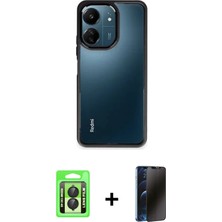 BUTİMAR'S Redmi 13C Nova Işık Serisi - Siyah 3D Antistatik Hayalet Cam Ekran Koruyucu + Siyah Raze Metal Kamera Lens