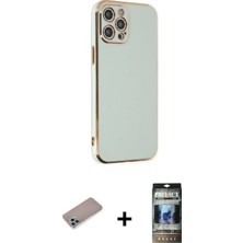 BUTİMAR'S iPhone 12 Pro Yankı Serisi - Siyah 34D Hayalet Izgaralı Cam + Sierra Blue Shine Kamera Lens Koruma Cam