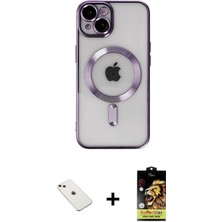 BUTİMAR'S iPhone 14 Nova Işık Özel Seri - Siyah Buffer Cam Ekran Koruyucu + Pembe Diamond Kamera Lens