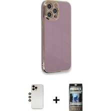 BUTİMAR'S iPhone 12 Pro Yankı Serisi - Siyah 34D Hayalet Izgaralı Cam + Gold Shine Kamera Lens