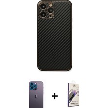 BUTİMAR'S iPhone 13 Pro Max Ahenk Işık - Siyah Bilvis 3D Mat Cam Ekran Koruyucu + Mavi Neon Fosforlu Kamera Lens