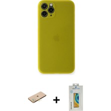 BUTİMAR'S iPhone 11 Pro Yadigar Yansıma Serisi - Siyah Polymer Nano Ekran Koruyucu + Sarı Renkli Kamera Lens Koruma Cam