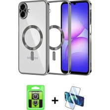 BUTİMAR'S Galaxy A07 4g Nova Işık Özel Seri - Siyah 3D Antistatik Cam Ekran Koruyucu + Gümüş Raze Metal Kamera Lens