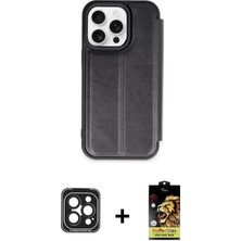 BUTİMAR'S iPhone 15 Pro Max Zirve Yansıma Serisi - Siyah Buffer Cam Ekran Koruyucu + Siyah Pvd Metal Kamera Lens
