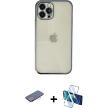 BUTİMAR'S iPhone 12 Pro Vadi Minimal - Siyah 3D Antistatik Seramik Nano Ekran Koruyucu + Mavi Renkli Kamera Lens Koruma Cam