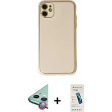 BUTİMAR'S iPhone 12 Yadigar Klasik - Şeffaf Pasifik Cam Ekran Koruyucu + Kırmızı Raze Metal Kamera Lens