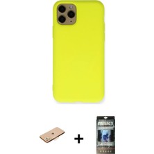 BUTİMAR'S iPhone 11 Pro Ahenk Serisi - Siyah 34D Hayalet Izgaralı Cam + Turuncu Renkli Kamera Lens Koruma Cam
