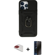 BUTİMAR'S iPhone 13 Pro Max Ahenk Klasik - Siyah 3D Antistatik Hayalet Cam Ekran Koruyucu + Kırmızı Pers Alüminyum Kamera Lens