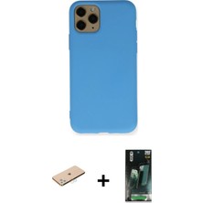 BUTİMAR'S iPhone 11 Pro Ahenk Serisi - Şeffaf 360 Full Body Arka Koruyucu + Mavi Renkli Kamera Lens Koruma Cam