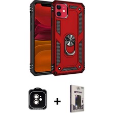 BUTİMAR'S iPhone 11 Ahenk Klasik Koleksiyonu - Siyah Bilvis Hayalet Cam Ekran Koruyucu + Turuncu Pvd Metal Kamera Lens