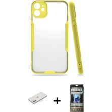 BUTİMAR'S iPhone 11 Atlas Asil Serisi - Siyah 34D Hayalet Izgaralı Cam + Pembe Renkli Kamera Lens Koruma Cam