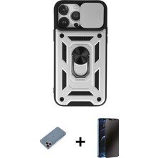 BUTİMAR'S iPhone 13 Pro Max Ahenk Klasik - Siyah 3D Antistatik Hayalet Cam Ekran Koruyucu + Mor Metal Kamera Lens Koruma Cam