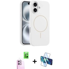 BUTİMAR'S iPhone 16 Plus Yankı Form Serisi - Siyah 3D Antistatik Cam Ekran Koruyucu + Pembe Raze Metal Kamera Lens