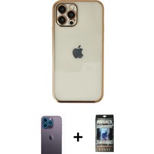 BUTİMAR'S iPhone 12 Pro Vadi Minimal - Siyah 34D Hayalet Izgaralı Cam + Mavi Neon Fosforlu Kamera Lens