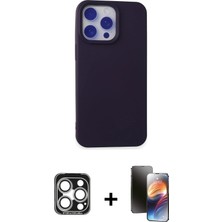 BUTİMAR'S iPhone 15 Pro Max Ahenk Serisi - Siyah 3D Antistatik Mat Seramik Nano Ekran Koruyucu + Gümüş Pvd Metal Kamera Lens