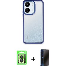 BUTİMAR'S Redmi 13C Nova Işık Serisi - Siyah 3D Antistatik Hayalet Cam Ekran Koruyucu + Siyah Raze Metal Kamera Lens