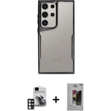 BUTİMAR'S Galaxy S24 Ultra Akış Çizgi Koleksiyonu - Siyah Bilvis Hayalet Cam Ekran Koruyucu + Pembe Pvd Metal Kamera Lens