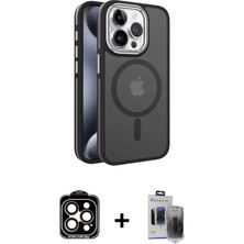 BUTİMAR'S iPhone 15 Pro Max Yörünge Klasik - Siyah Vanessa Magic Hayalet Cam + Turuncu Pvd Metal Kamera Lens