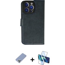 BUTİMAR'S iPhone 13 Pro Max Siluet Işık Serisi - Siyah 3D Antistatik Cam Ekran Koruyucu + Koyu Yeşil Metal Kamera Lens Koruma Cam