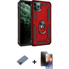 BUTİMAR'S iPhone 11 Pro Ahenk Klasik Koleksiyonu - Siyah 3D Antistatik Mat Seramik Nano Ekran Koruyucu + Kırmızı Metal Kamera Lens Koruma Cam
