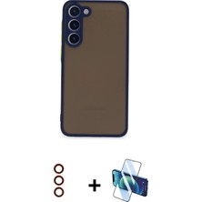 BUTİMAR'S Galaxy S23 Ahenk Çizgi Serisi - Siyah 3D Antistatik Cam Ekran Koruyucu + Kırmızı Metal Kamera Lens