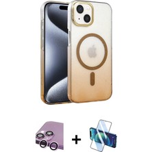 BUTİMAR'S iPhone 14 Ahenk Doku Özel Seri - Siyah 3D Antistatik Cam Ekran Koruyucu + Mor Raze Metal Kamera Lens