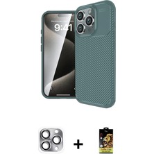 BUTİMAR'S iPhone 16 Pro Max Eksen Form Prime - Siyah Buffer Cam Ekran Koruyucu + Gri Pers Alüminyum Kamera Lens