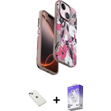 BUTİMAR'S iPhone 14 Siluet Doku - Siyah Bilvis 5in1 3D Magic Cam Ekran Koruyucu + Kırmızı Diamond Kamera Lens