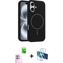 BUTİMAR'S iPhone 16 Plus Yankı Form Serisi - Siyah 3D Antistatik Cam Ekran Koruyucu + Pembe Raze Metal Kamera Lens