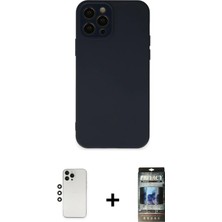 BUTİMAR'S iPhone 12 Pro Çekirdek Modern Serisi - Siyah 34D Hayalet Izgaralı Cam + Gümüş Shine Kamera Lens