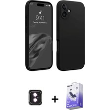 BUTİMAR'S iPhone 16 Kozmos Yansıma Özel Seri - Siyah Bilvis 5in1 5d Magic Hayalet Cam Ekran Koruyucu + Pembe Pvd Metal Kamera Lens