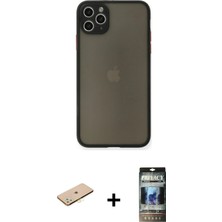BUTİMAR'S iPhone 11 Pro Max Ahenk Çizgi Serisi - Siyah 34D Hayalet Izgaralı Cam + Sarı Renkli Kamera Lens Koruma Cam